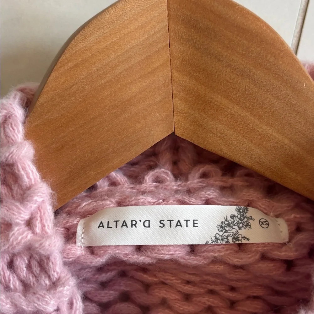 Altar'd State Pink Argyle Chunky Knit Cowl Sweater - Picture 2 of 3